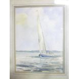 Ann Curry - watercolour Sailing yacht off the coast, signed,