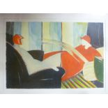 Artist Unknown - watercolour Art Deco abstract study of two figures, signed "E.C.