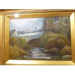 H**Hadfield Cubley - oil on board River scene with bridge,