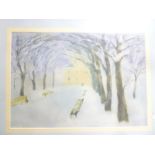 Artist Unknown - pastel Winter scene with avenue of trees,