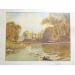 A Haselgrave - watercolour River scene with cows watering, signed,