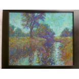 Paul Stephens - pastel "Somerset Levels (Wetlands)", signed with initials, inscribed to verso,