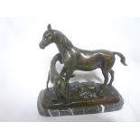 A 20th Century bronze figure of a mare with foal on marble plinth