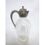 A Victorian glass silver mounted claret jug with hinged lid, Sheffield marks 1894,