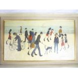 Lowry - oil on board Promenade scene with various figures,