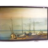 Arnold - oil on board Coastal scene with fishing boats,