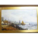 T**Hall - oil on board Coastal scene with shipping,