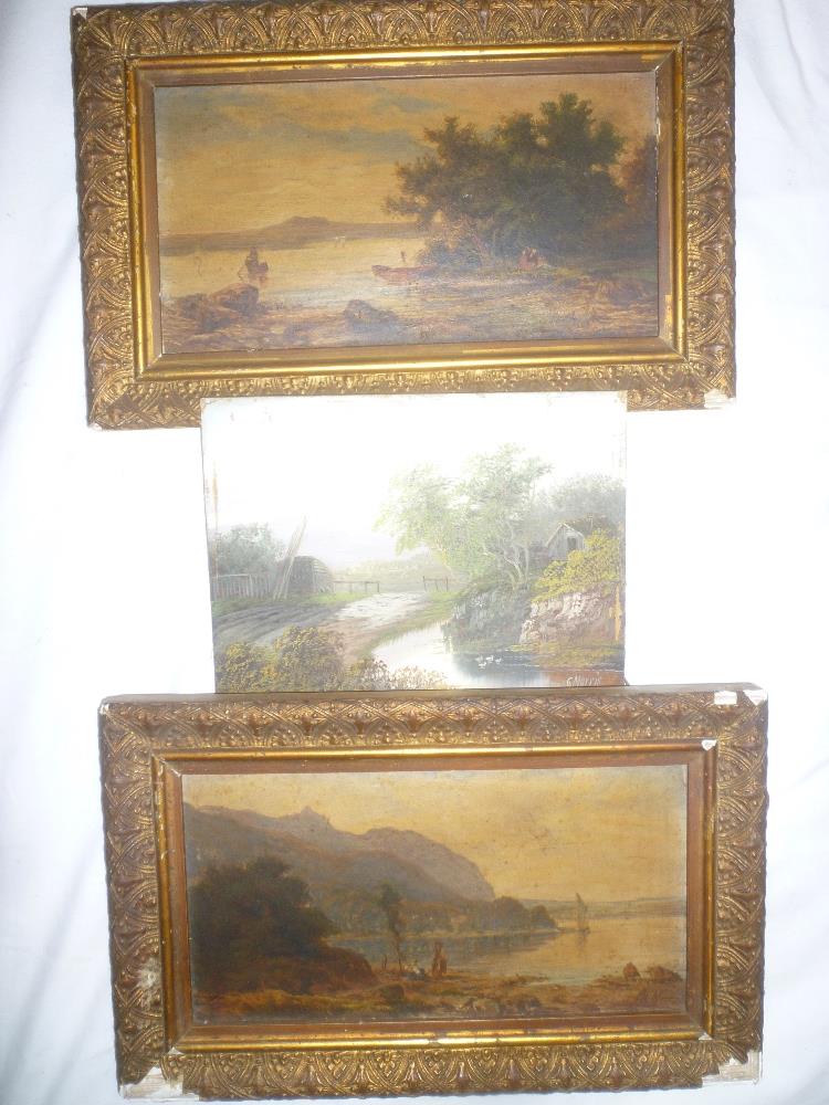 Artist unknown - oils on boards Coastal scenes with figures, indistinctly signed,