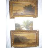 Artist unknown - oils on boards Coastal scenes with figures, indistinctly signed,