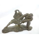 A good quality 19th Century Japanese bronze figure of two fighting warriors on scenic base,