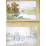 Arthur Suker - watercolours River scenes "Autumn on Derwent, Cumberland", signed, labelled to verso,