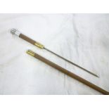 A crude Indian-made swordstick with brass and aluminium mounts containing a square-section short