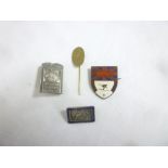 Four Olympic related badges including Tokyo 1964 pin badge,