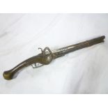 A 19th Century copy wheel-lock pistol with 15" decorative steel barrel, engraved steel lock,