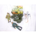 A small collection of vintage original Action Man items including Action Man Astronaut, Mountaineer,