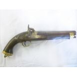 A 19th Century East India Company Percussion belt pistol with 9" steel barrel, engraved steel lock,