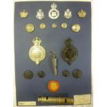A collection of Cornwall County Constabulary badges and insignia including two rare Cornwall