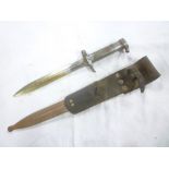 A Swedish Mauser bayonet with double edged steel blade in steel scabbard with leather frog