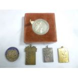 A silver rectangular National Sweet Pea Society medallion,