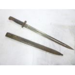 A Portuguese bayonet with single edged steel blade in steel scabbard