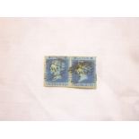 An 1841 pair of 2d deep blue imperfs,