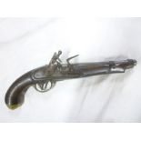 A George 111 flintlock Yeomanry pistol with 10" steel barrel, the steel lock stamped "Tower",