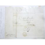 An 1816 pre-stamp letter with "Callington 216" straight line mileage mark requesting prize money