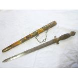 A 19th Century Chinese sword with 16½" double edged steel blade,