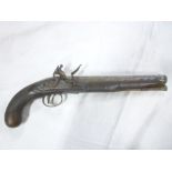 An 18th Century flintlock duelling pistol with 10" octagonal steel barrel,