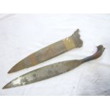 An old Borneo barong dagger with 18" leaf-shaped steel blade,