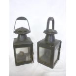 A pair of British Rail Midland Region square-section railway lamps with loop handles