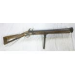 A rare George 111 flintlock ships deck-rail blunderbuss by Hirst with 25" steel flared barrel,