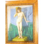 Artist unknown - watercolour German study of a female nude,