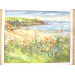 Chris Insoll - Oil on canvas "The Poppies above Porthcurnick", signed, inscribed to verso,