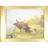 A Charles E Brittan - oil on canvas Study of cows grazing, signed and dated '94,