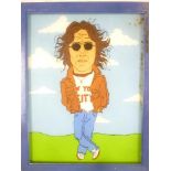 An original painting reversed on glass depicting a portrait of John Lennon,