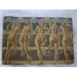 Artist unknown - oil on wood panel Study of five nude females,