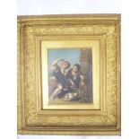 Artist unknown - oil on board Continental study of two children and a dog,