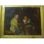 Max Gaisser - oil on board Interior scene with two figures drinking,