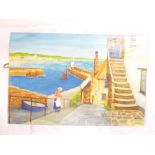 A**East - oil on canvas Cornish harbour scene, signed,