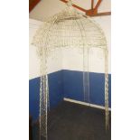 An old painted galvanised garden gazebo/ rose arbour with domed top,