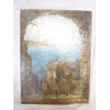 Artist Unknown - oil on canvas A view of Falmouth waterfront through a stone arch,