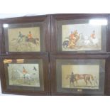 A set of four 19th Century hand coloured hunting prints in polished oak frames