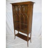 A small late Victorian inlaid mahogany display cabinet with shelves enclosed by two astragal glazed