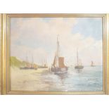 J**H**Peters - oil on canvas Fishing boats off the coast, signed,