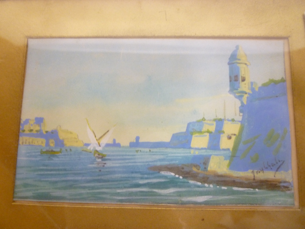 J**Galea - gouache Malta harbour scene, signed,
