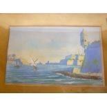 J**Galea - gouache Malta harbour scene, signed,