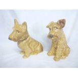 Two large Sylvac brown glazed pottery figures of seated scottie dogs