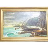 Artist Unknown - oil on wood panel "Cornish Wreckers near St Agnes", inscribed to verso,