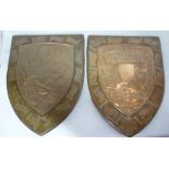 A pair of rare Newlyn copper presentation shield-shaped plaques "Devon Music Competition -